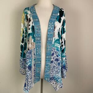 Soft Surroundings Blue White Muliti Beaded Kimono Large